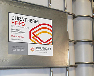 IBC of food grade Duratherm HF-FG high flash point thermal fluid.