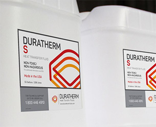 18.9 liter pails of non-toxic Duratherm S silicone based thermal fluid.